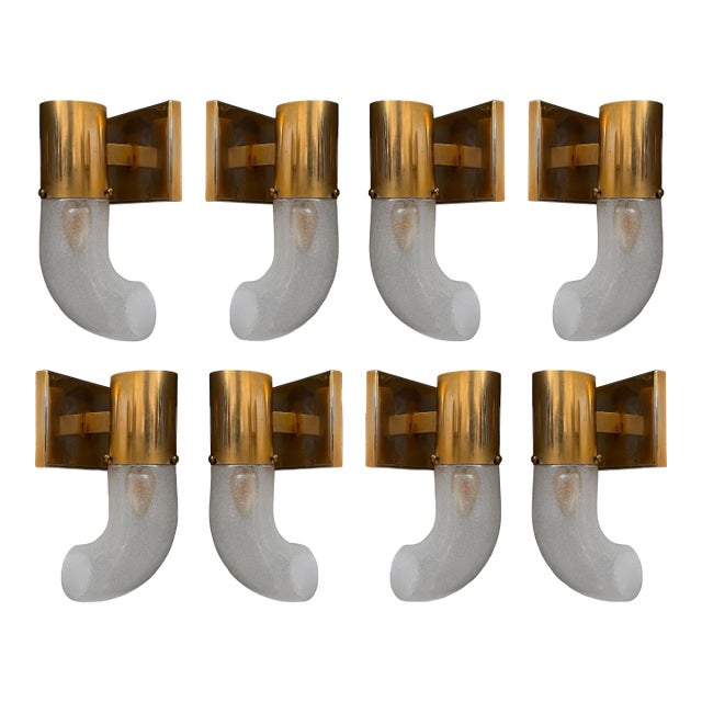 Brass Sconces Murano Glass by Aldo Nason for Mazzega, Italy, 1970s, Set of 8 For Sale
