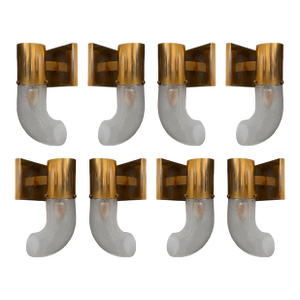 Brass Sconces Murano Glass by Aldo Nason for Mazzega, Italy, 1970s, Set of 8
