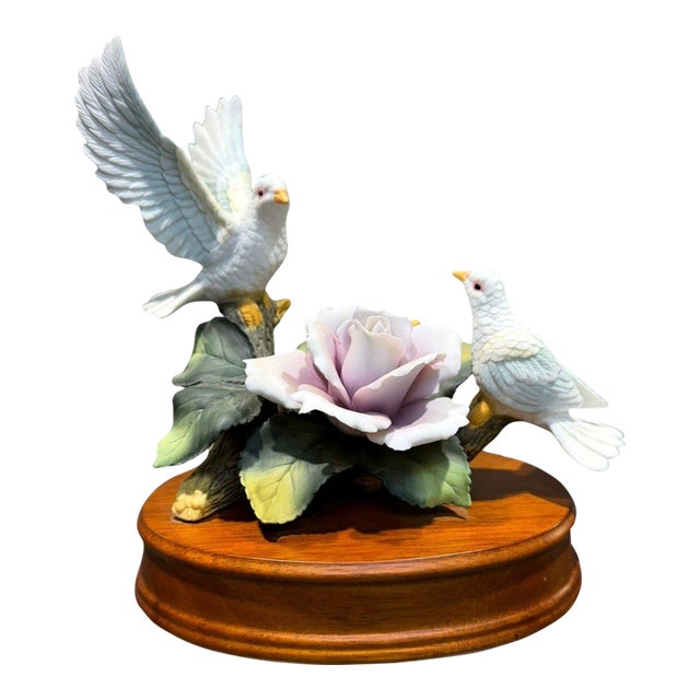 Vintage San Francisco Music Box White Doves Pink Rose Wind Beneath My Wings For Sale