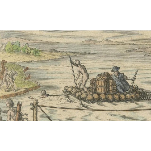 River Crossing by Indigenous People with Rafts and Canoes, 1594, Paper For Sale - Image 6 of 9