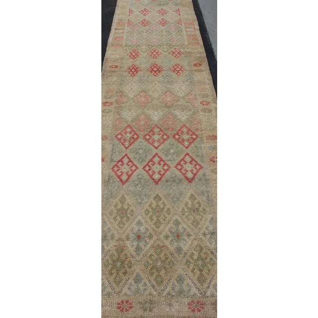 Textile Hand Knotted Turkish Kurdish Runner With Diamond Design in Gray, Taupe, Red For Sale - Image 7 of 13