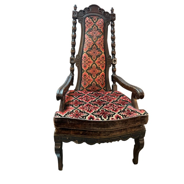 Wood Pair of Antique Victorian Eastlake Walnut Armchairs, With Original Style Tapestry Upholstery, Circa 1885 For Sale - Image 7 of 12