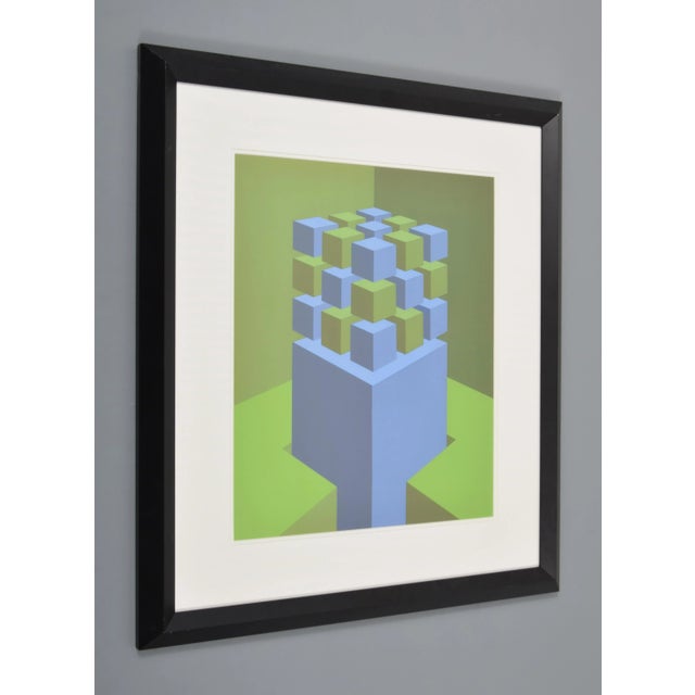 Mid-Century Modern 1970s Original Signed "Elevated Cubes" Op Art Silkscreen Print by Marko Spalatin, Ed. 36/60 Framed For Sale - Image 3 of 9