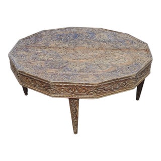 1980s Vintage Moroccan Wooden Carved Decagonal Coffee Table For Sale