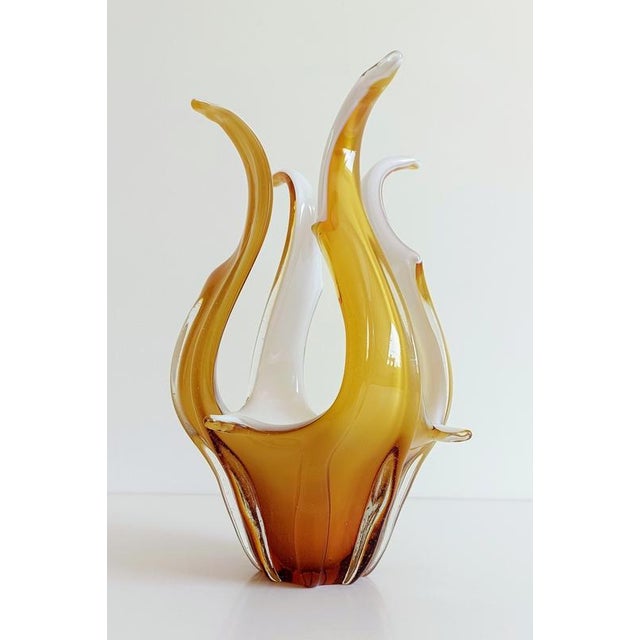 Murano Glass Vase Centerpiece in Amber and Opal White Glass, Italy, 1960s For Sale - Image 15 of 18