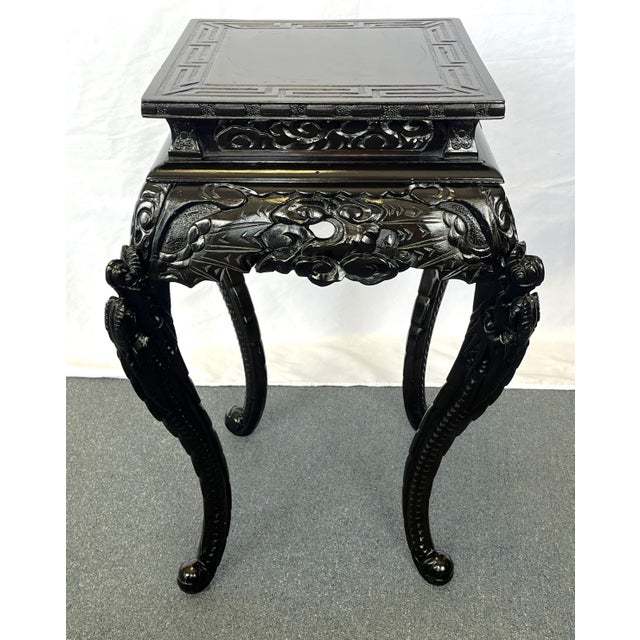 Mid-Century Modern Antique Asian Carved Rosewood Jardiniere/ Plant Stand For Sale - Image 3 of 12