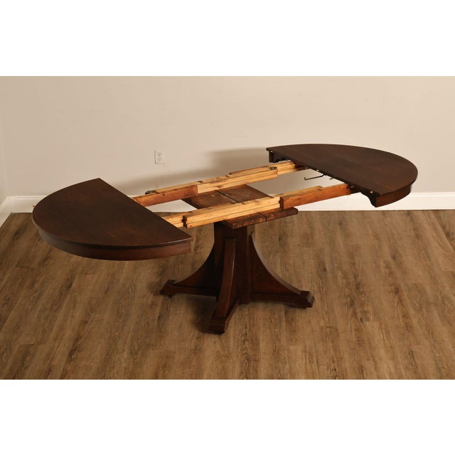 Early 20th Century Antique Stickley Brothers 48" Round Oak Dining Table w/2 leaves For Sale - Image 5 of 18
