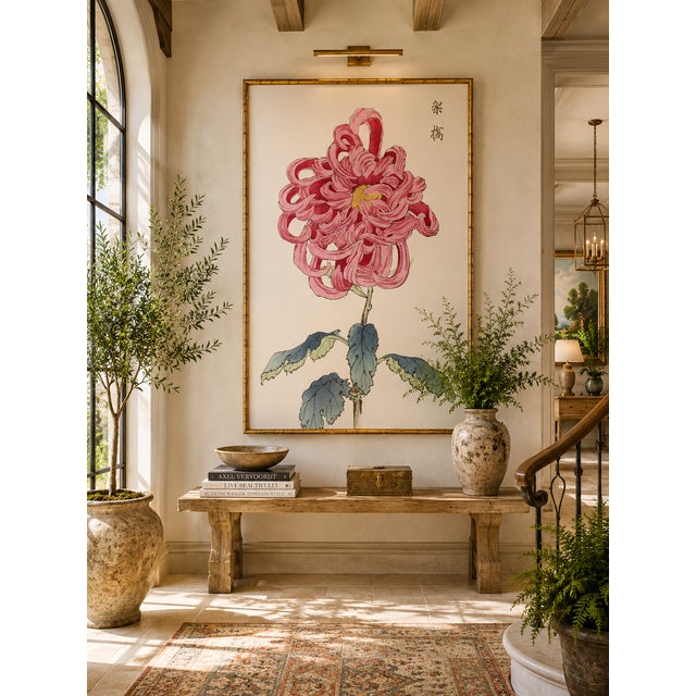 Paper Pink Mum by Hasegawa, Vintage Japanese Botanical Art Print, 40" X 60" For Sale - Image 7 of 9