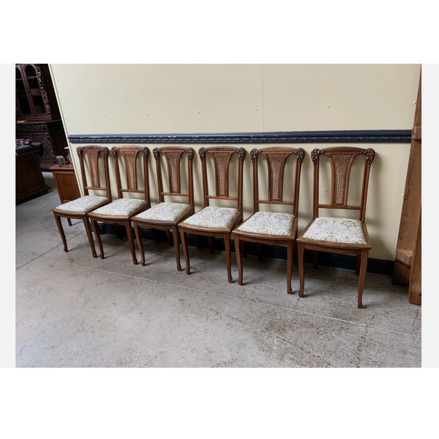 Wood Antique Art Nouveau Extendable Dining Table and Chairs, 1910s, Set of 7 For Sale - Image 7 of 11
