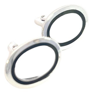 1990s Pair of Tiffany & Co Estate Mens Silver & Blue Enamel Cufflinks Silver For Sale