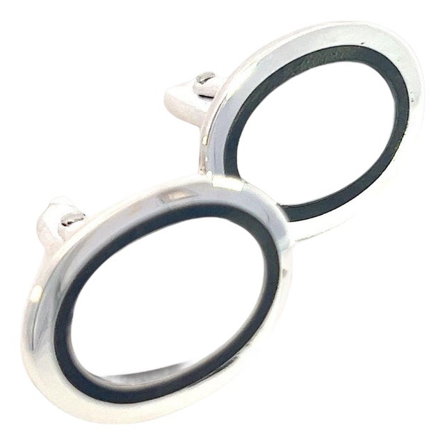 1990s Pair of Tiffany & Co Estate Mens Silver & Blue Enamel Cufflinks Silver For Sale