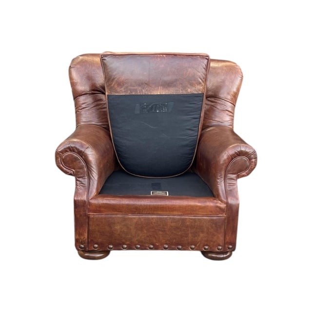 English Chesterfield Style Tufted Leather Armchair & Ottoman For Sale - Image 13 of 14