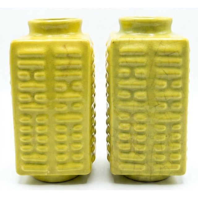 Pair of Qing Dynasty (Kangxi/Yongzheng Reigns) Cong-Shaped Yellow Glaze Vases Yongzheng Reign: 10.75"x5.5"x5.5" Kangxi...