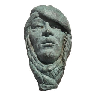 Late 20th Century Len Shartle (1944–2012) Verdigris Bronze Wall Mask For Sale
