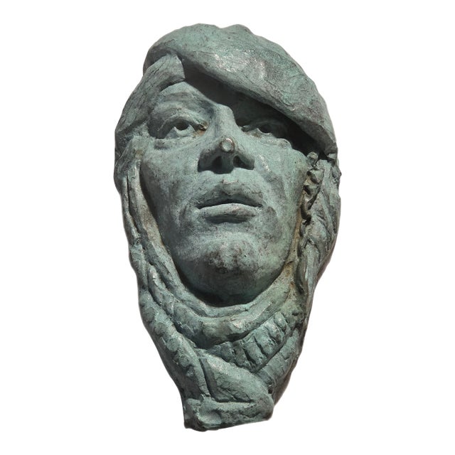 Late 20th Century Len Shartle (1944–2012) Verdigris Bronze Wall Mask For Sale