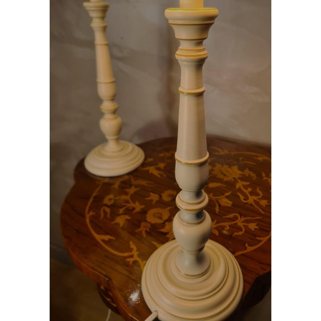 1990s Cream Turned Wood Bedside Lamps, 1990s, Set of 2 For Sale - Image 5 of 8