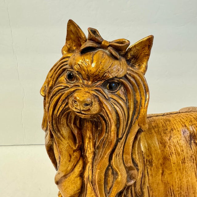 Kay Finch Yorkshire Terrier Gold Leaf Glaze Silky Yorkie Seated Dog Statue California USA Signed Kay Finch California USA...