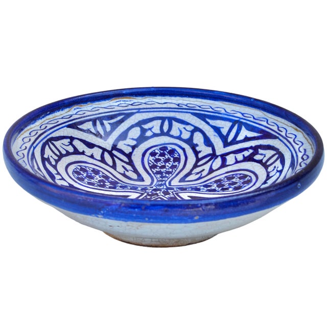 Early 20th Century Handmade Blue-Patterned Moorish Ceramic Lidded Bowl For Sale - Image 9 of 11