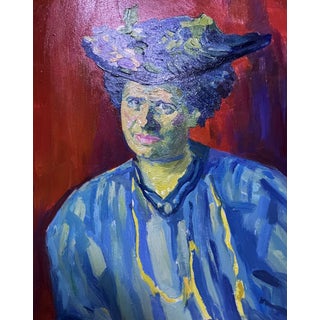 Oil Painting Woman in Blue Victor Konotopsky For Sale