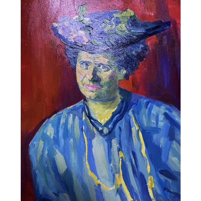 Oil Painting Woman in Blue Victor Konotopsky For Sale