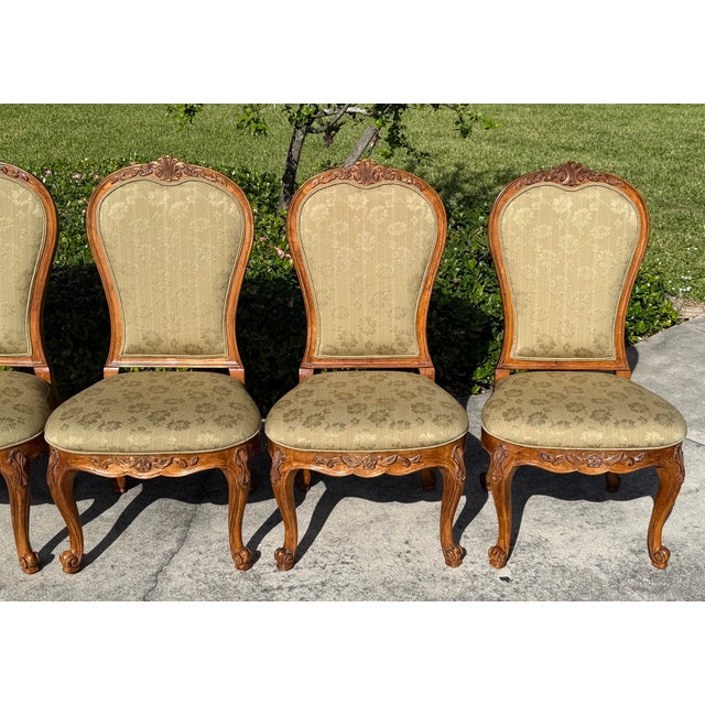 Century Furniture French Provincial Carved Wood Dining Chairs With Olive Damask Upholstery, Set of 6 For Sale In Naples, FL - Image 6 of 12