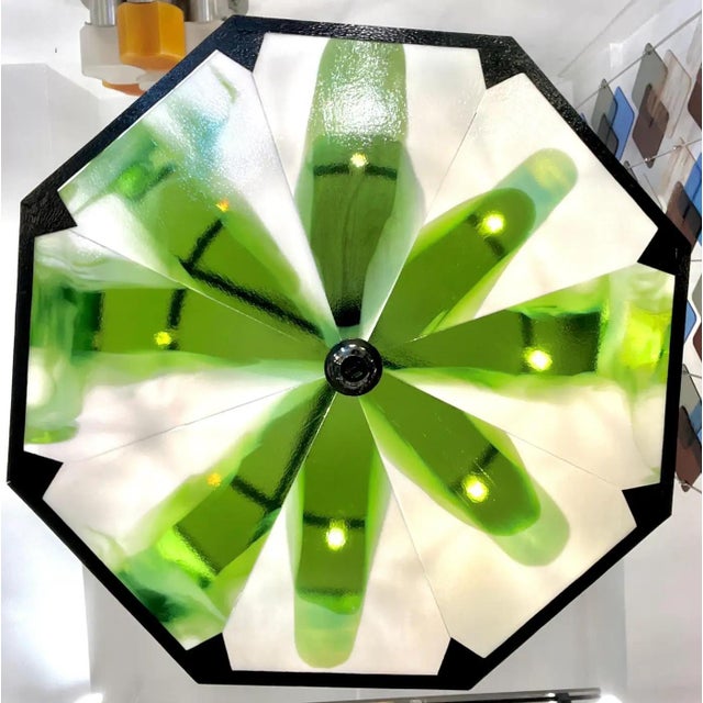 1930s Italian Art Deco White Green Murano Glass Black Iron Lantern For Sale - Image 11 of 12