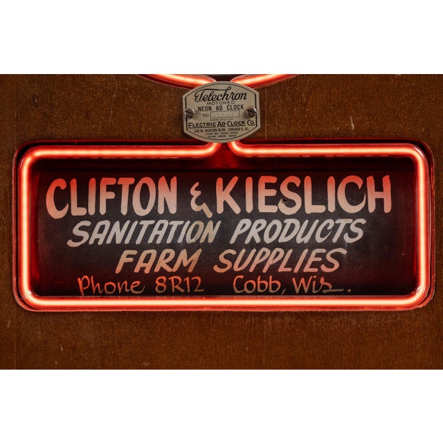 Brown Vintage Telechron Neon Advertising Clock For Sale - Image 8 of 11