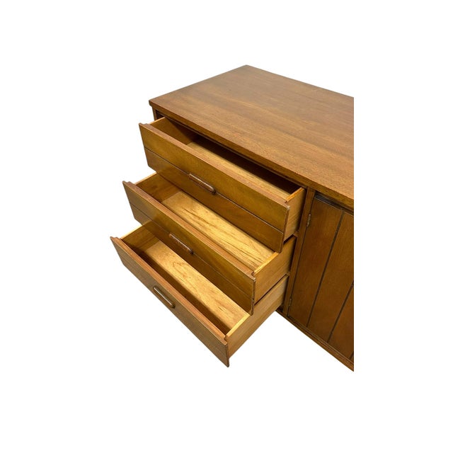 Brown Vintage Mid Century Modern Walnut 9-Drawer Triple Dresser Dovetailed Drawers For Sale - Image 8 of 10