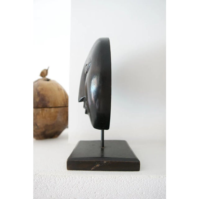 Ethnic Floating Head/Mask on Carved Wooden Pedestal For Sale - Image 6 of 10