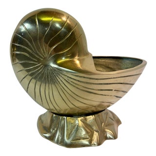 Hollywood Regency Brass Nautilus Seashell Planter For Sale