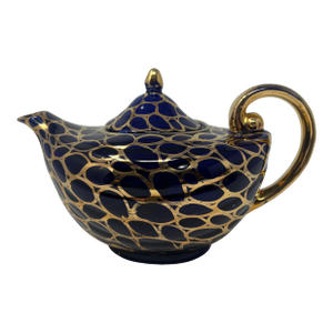 Vintage English “Aladdin” Cobalt Blue & Gilt Teapot, Mid-Century