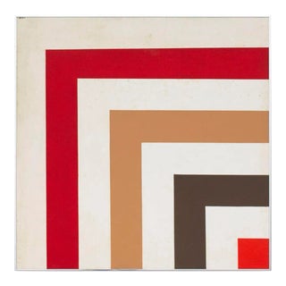 Vintage C.1980 Hard Edge Abstract Geometric Acrylic Painting Signed j.v. 80, 40x40 For Sale