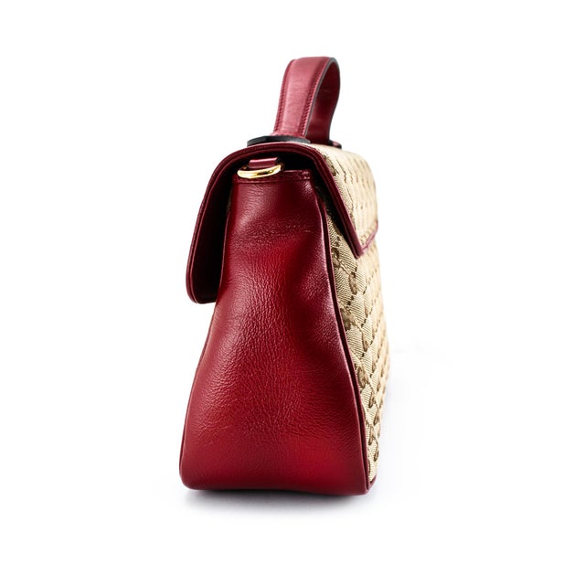 Gucci Gucci Gg Marmont Mini Beige Gg Canvas Red Leather Top Handle Bag For Sale - Image 4 of 13