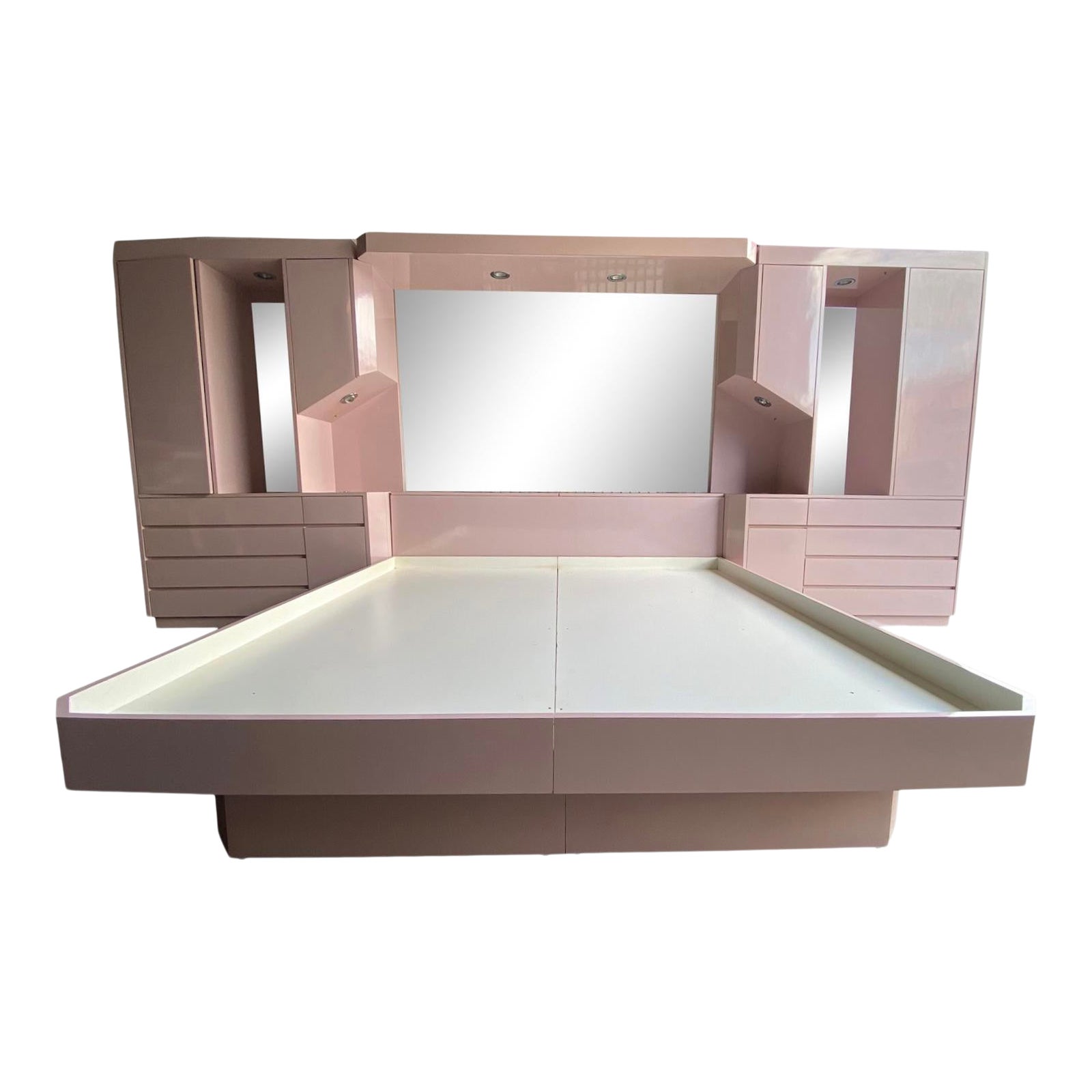 1980s Pink Formica Floating King Bed Bedroom Set Chairish