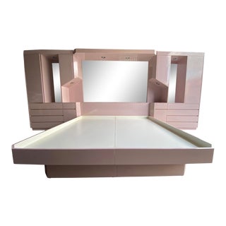 1980s Pink Formica Floating King Bed Bedroom Set For Sale