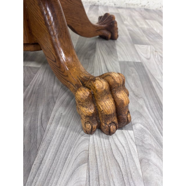 Brown Antique Victorian 48 Inch Round Tiger Oak Claw Foot Pedestal Dining Table For Sale - Image 8 of 15