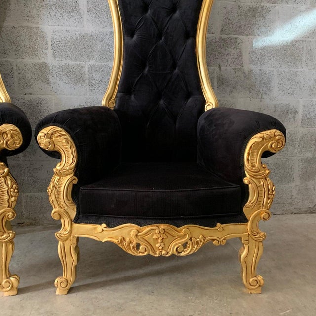 Black Velvet Baroque Style Tufted Throne Chairs A Pair Chairish