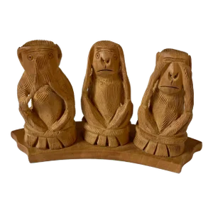 Vintage Hand Carved Monkey Sculpture