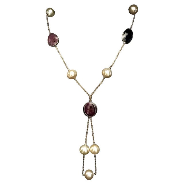 South Sea Pearl Sapphire Ruby 14 Karat Necklace Italy Certified For Sale - Image 9 of 12