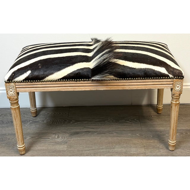 Black Maison Jansen Neoclassical Zebra Hide Bench, Estate of John Loring, France 1970s For Sale - Image 8 of 11