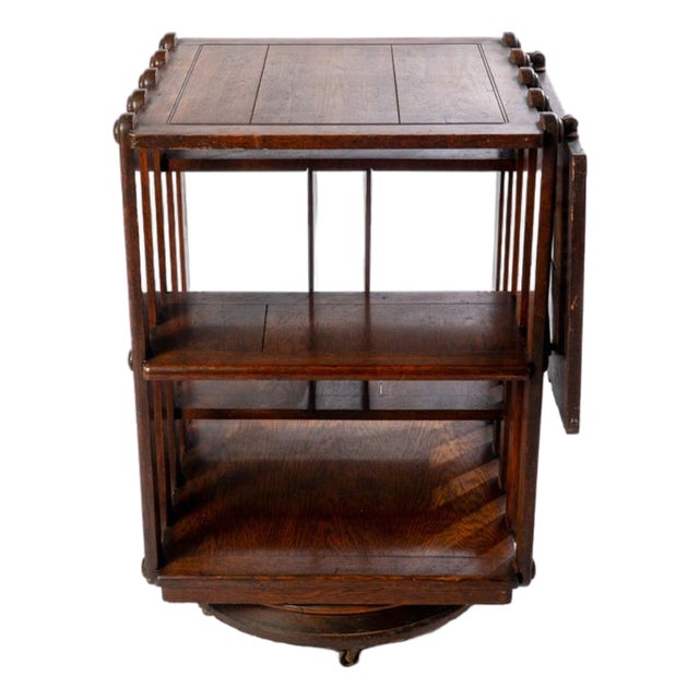 Antique Oak Revolving Bookcase Patented 1888 For Sale