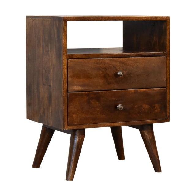 Modern Mid-Century Inspired Bedside Table With Brass Hardware For Sale - Image 3 of 8