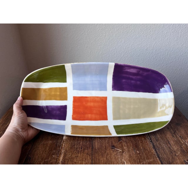 Abstract Vietri Quadri Pattern Oval Rectangular 18” Platter For Sale - Image 3 of 11