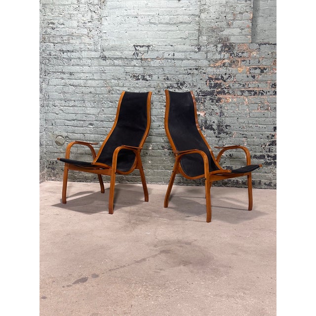 Scandinavian Lamino Leather Lounge Chairs by Yngve Ekstrom for Illums Bolighus, 1956. Restored and also have new black...
