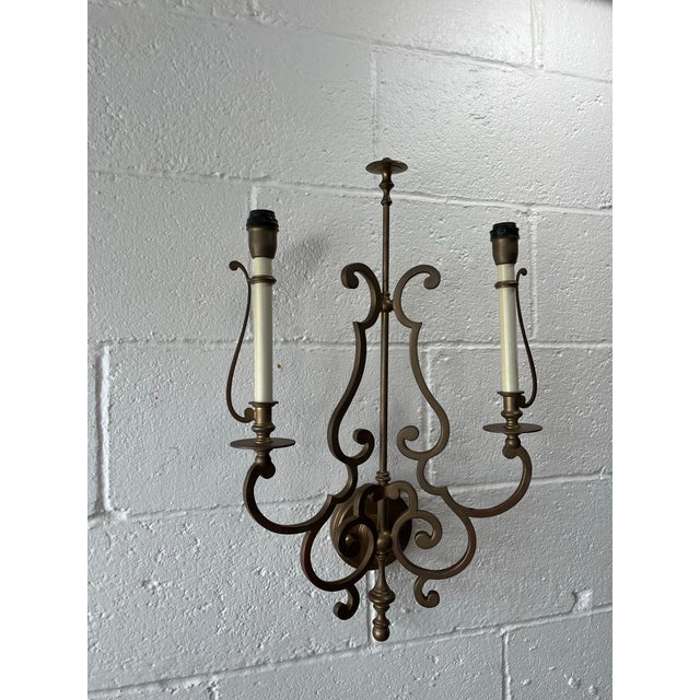 Mid 20th Century Spanish Revival Iron Wall Sconces With Tole Shades, Hollywood Regency Lighting For Sale In New York - Image 6 of 11