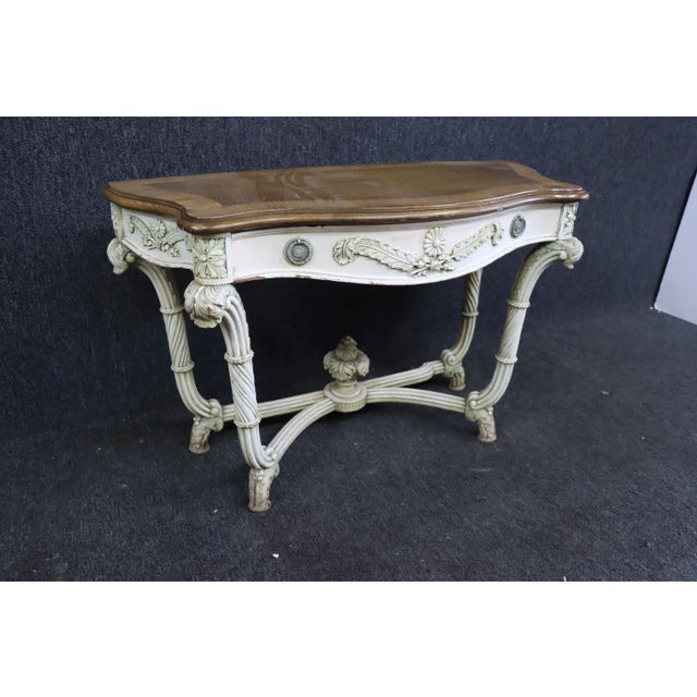 Italian Style Walnut Carved and Cream Painted Console Table For Sale In Philadelphia - Image 6 of 7