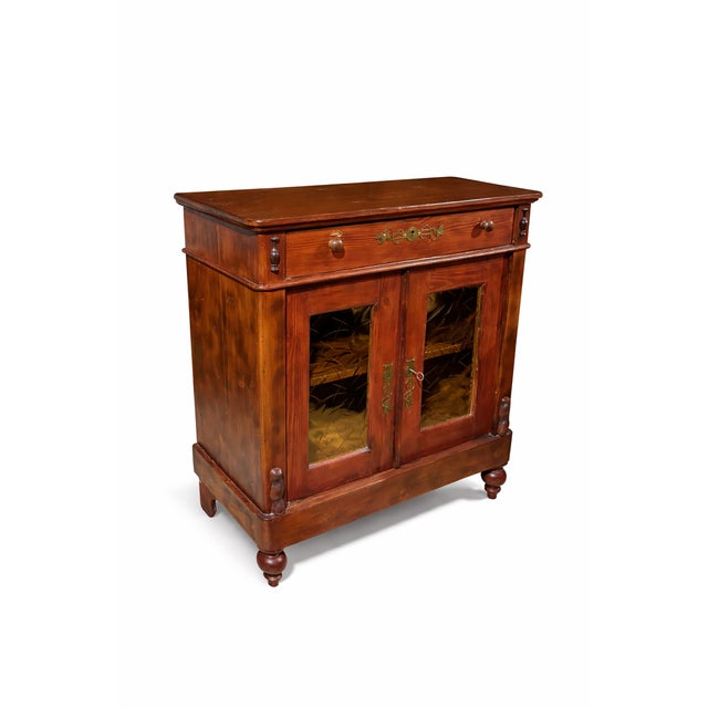 Rustic Vintage Pine Cabinet with Drawer and Glass Doors, 1920s For Sale - Image 3 of 5