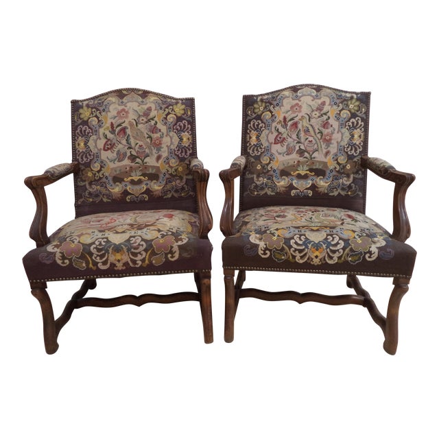 Antique French Needlepoint Chairs A Pair Chairish