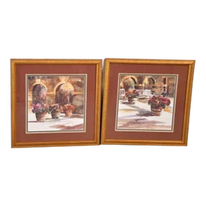 1990s Pair of Signed Limited Edition Framed Courtyard Scene Prints by Judy Bolton Jarrett
