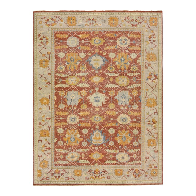 2010s Red Modern Indian Tabriz Handmade Floral Wool Rug by Apadana For Sale